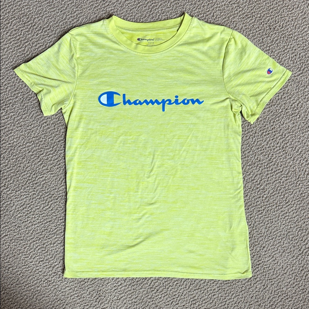 Champion Bright Lime Tee with Blue Logo